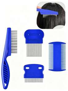 Set de 4 piezas de peines densos azul y rosa | Set de peines antipulgas autolimpiantes - Herramienta de plástico duradero para eliminar piojos, limpieza densa, apto para todo tipo de cabello, kit de herramientas de peinado - Multicolor - Ver 1
