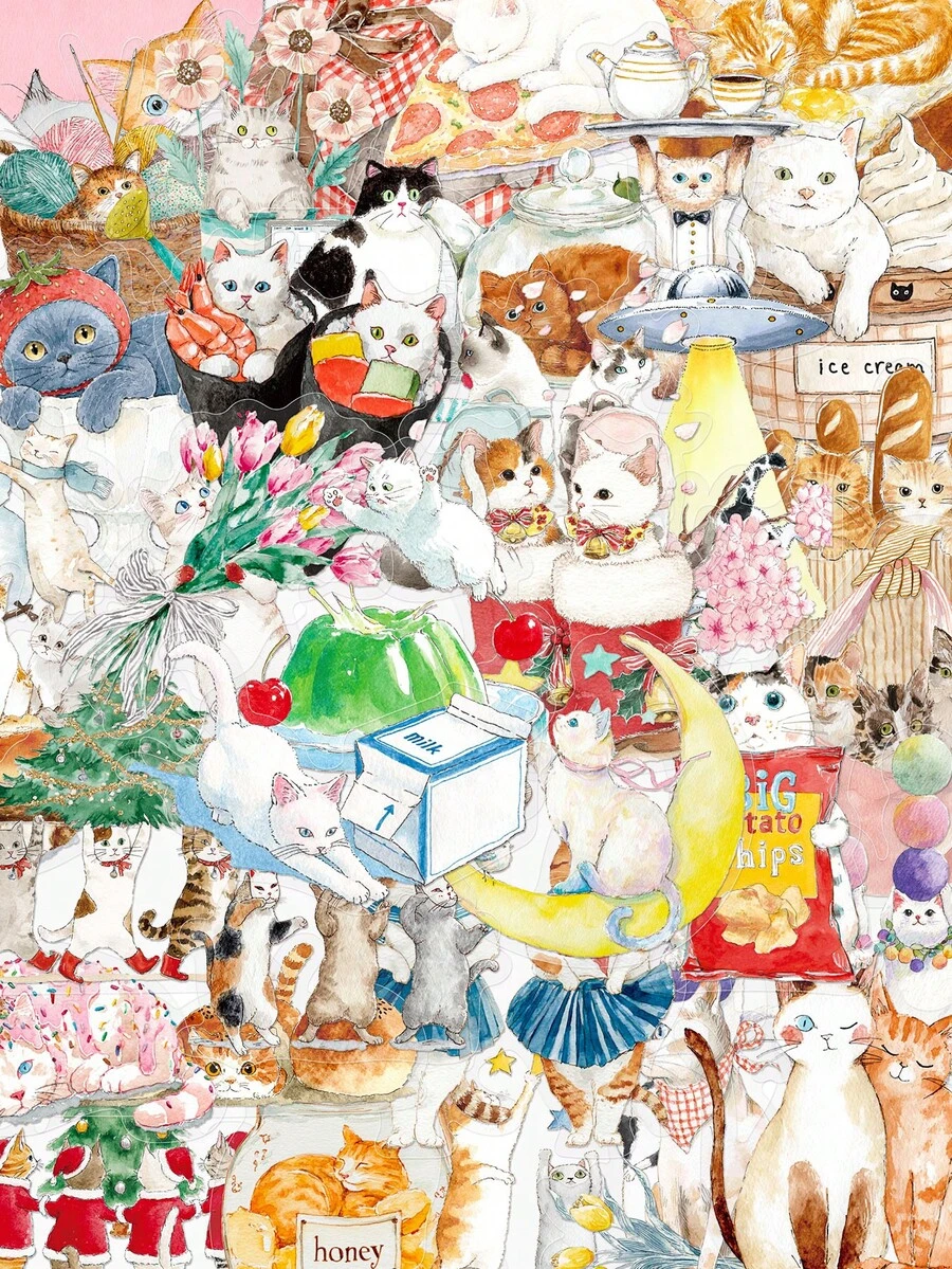 50 Stück süße Aquarell-Katzen-Aufkleber, PET-Material, geeignet für Scrapbooks, Laptops, Koffer, Gitarren, Wasserflaschen, Handyhüllen, DIY-Aufkleber, auch für Schulbedarf und die Schulanfang-Saison - 50 Stück - Übersicht 1