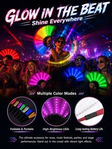 Abanico de mano plegable con luz LED multicolor, abanico brillante que cambia de color, accesorio de estilo hada dulce y punk callejero, adecuado para carnaval, cosplay, Halloween, festival de música, fiesta de boda, fotografía de escenario y danza tradicional - ventilador de luz LED - Ver 7