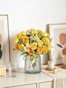 1pc Artificial Rose & Hydrangea Bouquet, Suitable For Vase, Wedding, Home, Outdoor Garden Decor, Valentine's Day, Gift, Birthday, Graduation Celebration - Yellow - View 5