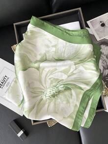 1pc Faux Silk Printed Square Scarf Headband Hair Tie Fashion Multi-Functional Small Neck Scarf Suitable For Daily Use - Green - View 2