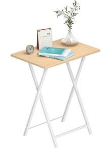 2 Set Folding Side Tables Industrial Metal Frame Rustic Brown TV Tray Table For Eating Laptop Coffee Sofa End Table Small Space Living Room - 自然色 + 白色 - 查看 9