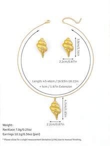 1 Set Stainless Steel Gold Necklace & Earrings Set, European And American Vintage Waterproof Hypoallergenic Non-Fading, 3D Spiral Conch Shell Cone Shell Design, Collarbone Chain & Earrings Jewelry For Women, Suitable For Daily Wear And Beach Vacation In Summer - Multicolor - View 5