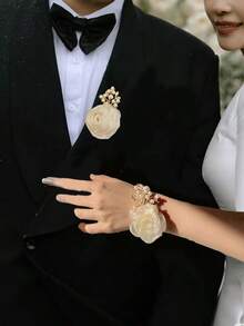 2件組婚禮手腕花/胸花，時尚且易於使用，適用於女性手腕/男性胸前 - 彩色 - 查看 8