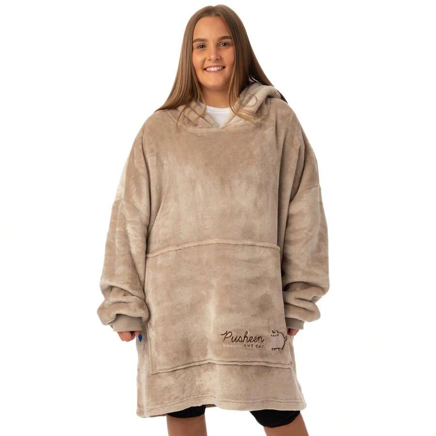 Pusheen Womens/Ladies Embroidered Hoodie Blanket - Brown - View 1