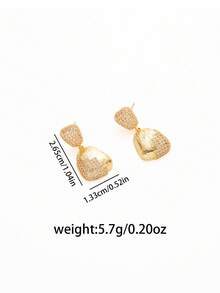 Copper Inlaid Zirconia Brushed Geometric Patchwork Long Drop Earrings For Women, Gold & Silver Dual Tone Full Rhinestone Heavy Craft Dangle Earrings, European & American INS Style Luxury Evening Party Earrings, Dress Matching Face-Shaping High-End Accessory - Copper-set -embellished Long Earrings With a Geometric Design - View 6