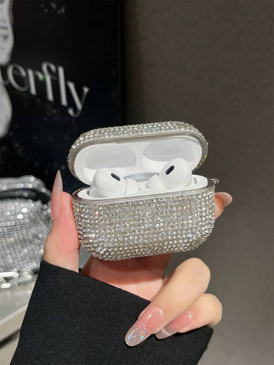 1 pieza Funda protectora de auriculares de lujo de alta gama con strass brillante, diseño femenino de strass completo, anti-caída anti-pérdida, adecuada para la serie Funda protectora de auriculares Bluetooth