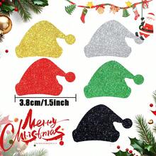 500pcs Matte Glitter Christmas Hat Doodle Roll Stickers, 5 Colors Available, 3.8cm Shaped Christmas Decorative Stickers For Holiday Party, Scrapbook DIY Decoration, Card Sealing Envelope Seal Stickers, PVC Self-Adhesive School Supplies - Frosted Glitter Christmas Hat - View 7