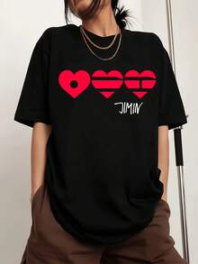 Jimin BTSS Herren-Sport-T-Shirt mit Rundhalsausschnitt und Aufdruck, kurze Ärmel - Schwarz - Übersicht 1