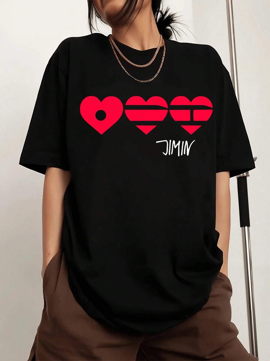 Jimin BTSS Herren-Sport-T-Shirt mit Rundhalsausschnitt und Aufdruck, kurze Ärmel - Schwarz - Übersicht 1