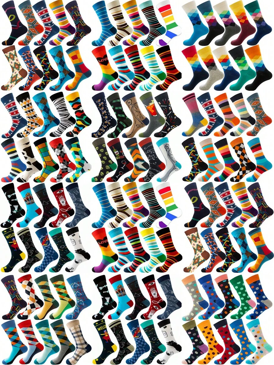 1/5/8/15/20/40 Pairs Unisex Mid-Calf Socks, Random Color, Fun & Novel, Comfortable & Breathable, Suitable For Party Gifts And Daily Wear