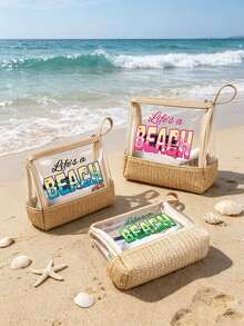 防水大容量便攜式化妝包 透明草編海灘化妝包 "Life's A Beach" 印花防水PVC盥洗包 旅行收納包 海灘必備包 透明盥洗包 可存放防曬霜、零食、比基尼和海灘必需品 適合女性度假、泳池派對、夏季海灘、日常使用 收納包 輕便化妝包 適合海灘旅行、潛水、夏季度假、旅行、日常使用 適合伴娘、單身女郎派對禮物、返校季、夏季度假 理想之選 - 彩色 - 查看 8