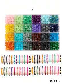 360pcs 8mm 24-Color Round Glass Beads, DIY Bracelet Making Kit, Jewelry Handmade Materials, Birthday Holiday Gift - A - View 9