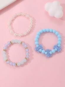 3pcs/Set Girls Cartoon Bow Colorful Beads Beaded Bracelet Set Combination Suitable For Daily Decoration - Multicolor - View 2