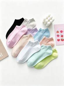 1/6 Pair [Random Style] Cute Candy Colored Short Socks For Women, Spring/Summer Low-Cut Shallow Socks, Fresh And Versatile, Ins Style All-Match Short Socks, Comfortable And Breathable, Fashionable Women's Socks, Suitable For Various Lifestyle Scenarios (Daily, Casual, Sports) - Multicolor - View 3