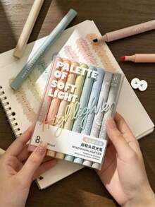 1Pc/8Pcs Axe-Shaped Soft Tip Glow Highlighters, Soft Light Marker Pens, Eye-Friendly Pastel Ink, Perfect For Note Marking, Journal Decor, Doodling, Study, Office Work And DIY Crafts, Popular Back To School Stationery. - Multicolor - View 1