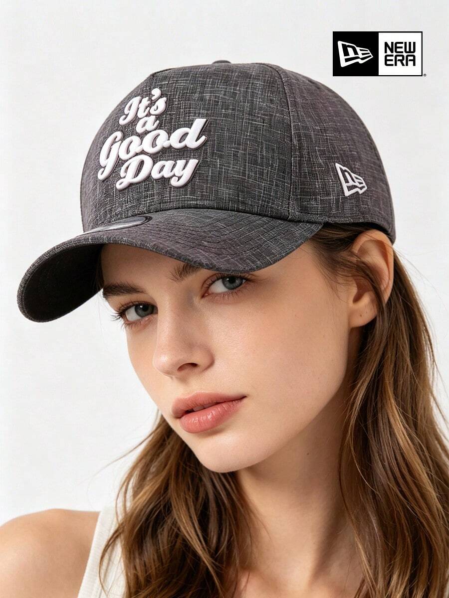 New Era "It's A Good Day" 灰色亞麻棒球帽,休閒平頂帽,日常街頭穿搭頭飾 - 深灰色 - 查看 1
