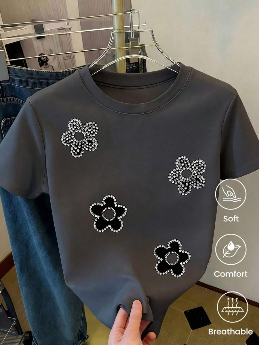 Pure Cotton Short Sleeve T-Shirt New Spring-Summer, 180 G Weight. Cartoon Print, Couple Model. - 深灰色 - 查看 1