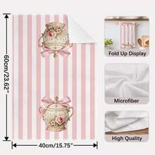2pcs Striped Afternoon Tea Enamel Jar Pattern Kitchen Towels, Rectangular Microfiber Kitchen Towels, Dishcloths, Scouring Pads, Hand Towels, Cooking Baking Tea Towels, Kitchen Decor, Housewarming Gifts, Birthday Gifts, Bathroom Cleaning Wipes, Decorative Towels - Multicolor - View 4