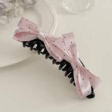 1pc Grey Polka Dot Double Bow Hair Claw Clip, All White & Summer Outfit Women Hair Accessory,Claw Clips - Multicolor - View 9