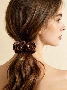 6pcs/Set Velvet Gold Star Hair Ties Hair Scrunchies Hair Accessories - Gold - View 4