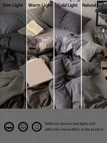 New Solid Color Dual-Tone Nordic Style Minimalist Polyester Fiber 3 PiecesDuvet Cover Set - Dark Grey - View 9