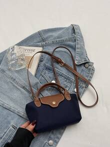 New Mini Patchwork Contrast Color Shoulder Bag, Personalized Casual Minimalist Crossbody Bag, Compact Exquisite Textured Handbag - Blue - View 3