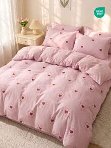Juego de ropa de cama de 2/3 piezas, estampado de corazones rosas, juego de funda nórdica, decoración acogedora para la habitación, agradable al tacto y transpirable, suave y anti-pilling, funda nórdica y funda de almohada, relleno de edredón no incluido, adecuado para cama doble/full/queen/king, todas las estaciones, textiles para el hogar, lavable a máquina, certificado OEKO-TEX - Multicolor - Ver 6