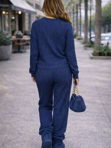 Women Two-Piece Outfits - Navy Blue - View 3
