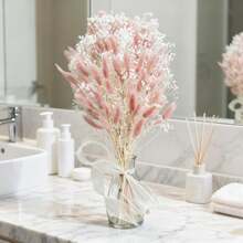 66pcs Bohemian Style Artificial Flower Bouquet, Fluffy Faux Reed Rabbit Tail Grass With Baby's Breath, Home, Camping, Wedding, Farmhouse And Christmas Decoration.--Pink - Pink - View 2