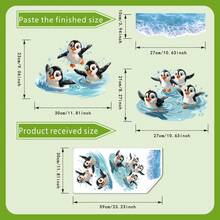 1pc 30*60cm Ocean Style Penguin Playing In Water Toilet Sticker, Waterproof Removable Bathroom Decor Sticker - Multicolor - View 6