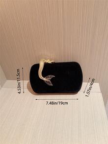 1 Peça Bolsa Clutch de Decoração Sereia Metálica Brilhante de Design de Alto Padrão, Bolsa Mini Feminina de Caixa Dourada Vintage Luxuosa e Cintilante, Elegante, Charmosa, Requintada, Bolsa de Festa da Noite para Casamento/Festa Formal com Tema/Baile/Festa de Coquetel/Festa de Aniversário, Acompanha Corrente - Preto - Visão 4