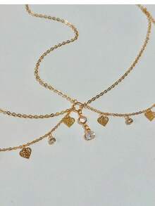 1pc Alloy Heart-Shaped Tassel Rhinestone Hair Chain, Girls Party Gift Hair Accessory, Hand-Cut Chain, Customizable Size, Random Heart-Shaped Rhinestone Quantity - Gold - View 3