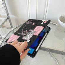 1件 Y2K 粉黑拼接星星平板保護殼，附筆槽，適用 iPad 10代 10.9吋 2022 智慧保護殼/Air 13(M3 2025)/Air 11/11(A16 2025)/Galaxy Tab S10+/S9/A9，適合 Pad、Matepad、Pad、Honor Pad、Xiaoxin Pad - 彩色 - 查看 3