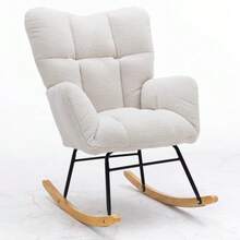 009 Mid Century Modern Rocking Chair In Teddy Fabric With Tufted Cover, Padded Seat For Living Room And Bedroom - 白色 - 查看 8