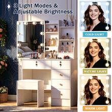 Makeup Vanity Table And Stool Set With LED Sliding Mirror, Drawers, Shelves - Makeup Dressing Table With Mirror And Stool, Makeup DeskVanity Dressing Table Drawers And Stool Set Desk With LED Lights Mirror - White - View 10
