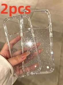 2入組新款高品質閃亮星空亮片Ins風平滑亮面頂級大孔極簡全包防震手機殼，適用於 15/15promax/15pro/15plus/11/12/13/14/16/17promax/Xs/Xr/11pro/11promax/12pro/12promax/13pro/13promax/7plus/14pro/14promax/14plus/16pro/16plus/17pro/7plus/8plus/8/Se2 - 粉色 - 查看 9