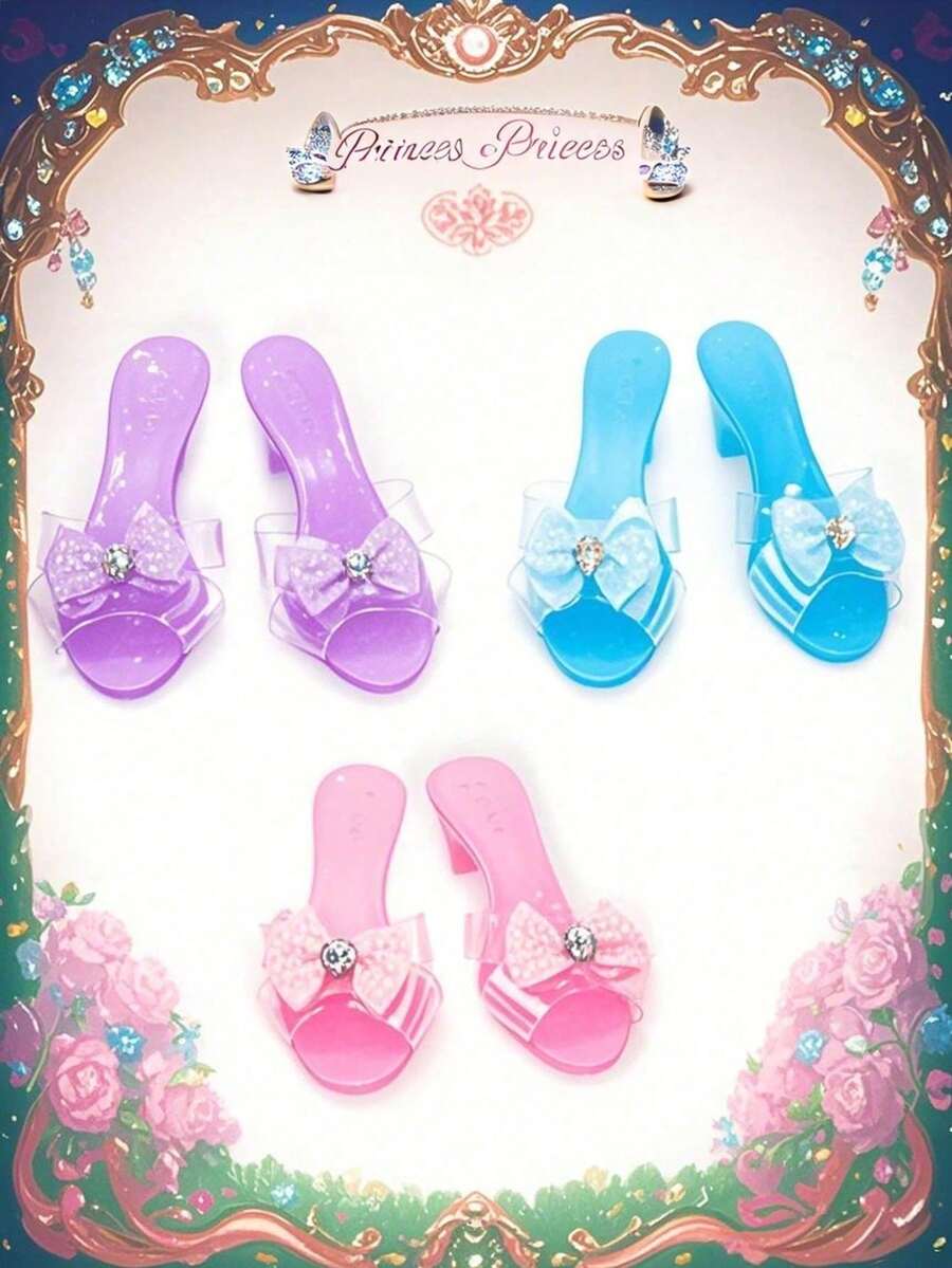 1 par de zapatos de cristal de princesa - Zapatos de cristal para niña de fiesta - Accesorios de fiesta - Accesorios de decoración para fiesta de vacaciones - Juguete de zapatos de cristal para niñas - Accesorios para fiesta de Halloween.Accesorios para fiesta de Navidad - Zapatos de cristal con lazo de princesa - Accesorios de disfraz de vacaciones, Accesorios de Halloween - Zapatos de cristal de princesa - Ver 1