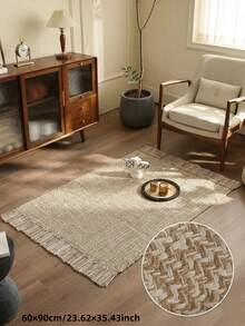 1pc Woven Tassel Rug, Brown Bohemian Rug, Soft Bedroom Living Room Dining Room Rug, Decorative Rug, Bedroom Decor, Small Rug, Rug, Home Decor, Living Room Rug, Living Room Small Rug, Bedroom Rug, Living Room Home Decor, Outdoor Rug, Washable Rug - Multicolor - View 4