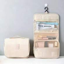 1pc Fashion Portable Large Capacity Waterproof Travel Toiletry & Cosmetic Makeup Organizer Bag - Beige - View 3
