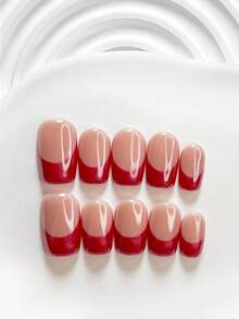 10入經典法式手工穿戴甲，Polygel美甲套組，紅色指甲油，復古甜心風，附美甲工具，3種尺寸可選：方型、短方型、杏仁型，適合派對、跳舞、日常配戴 - 彩色 - 查看 19