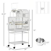 PawHut 55" Large Parrot Cage With Toy Hooks Above Top Bird Perch, Tray, Food Cups, Rolling Stand, Bird Cage For Cockatiels, Parakeets, Lovebirds-XY865865 - Default - View 3