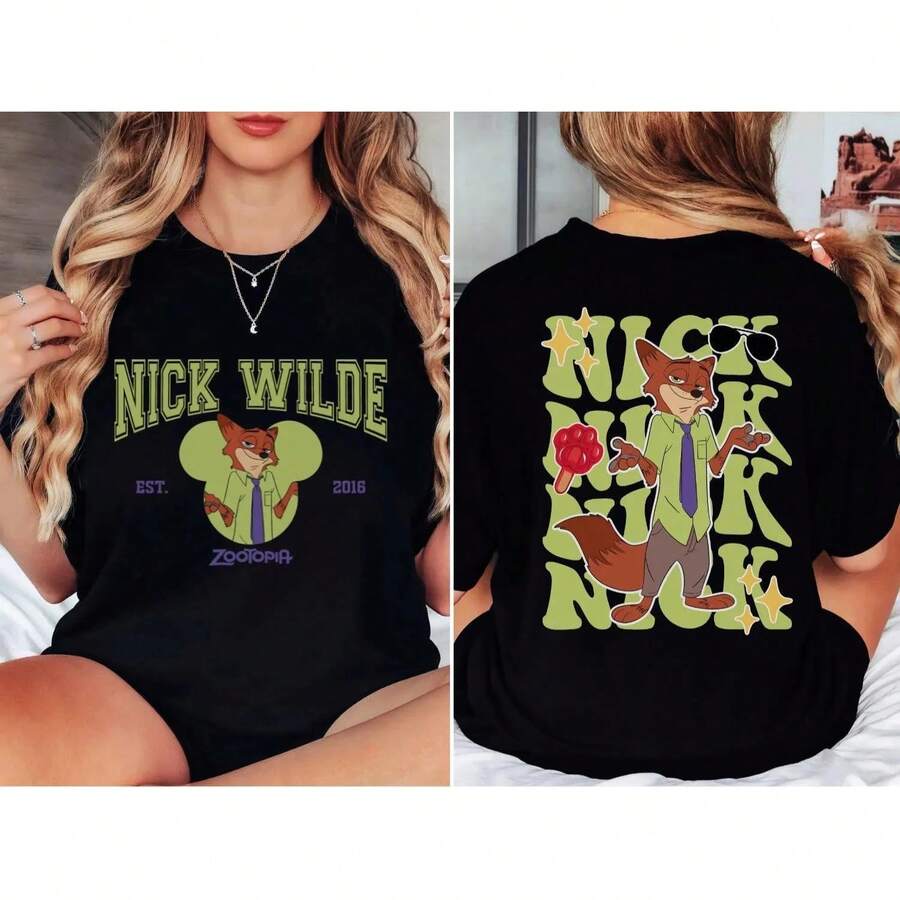Disney World Zootopia Nick Wilde Shirt Four Seasons New Style Unisex Casual Pure Cotton T-Shirt - 2-JCS-1 - 查看 1