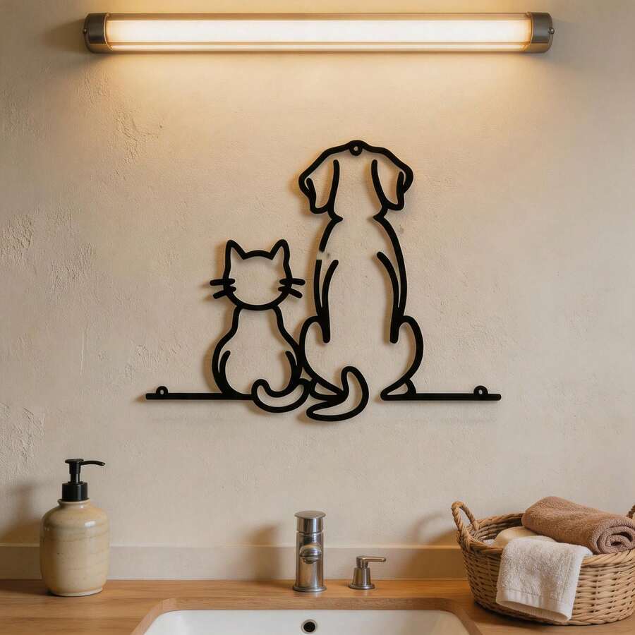 1pc Metal Cat Wall Decor, Iron Cat Wall Hanging, Cat Home Metal Wall Ornament, Iron Puppy Hanging Ornament, Minimalist Line Art, Wall Hanging Decor, Indoor And Outdoor Universal Decorative Hanging - One Size Fits All - View 1