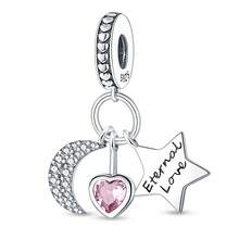 1 pièce pendentif en argent sterling S925 blanc phosphorescent, rose, aile, étoile, lune, ange, nœud, flèche, cœur, LOVE, compagnon, patte mignonne, pied, feu, énergie, convient pour bracelet original, collier, porte-clés, fabrication de pendentif DIY, cadeau pour femme, convient pour anniversaire, fête, cadeau de vacances - Rose bonbon - Voir 21
