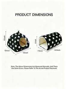 2 piezas Cama para hámster con patrón de estrellas negras, túnel para cobaya, escondite para conejo, nido cálido lavable para mascotas pequeñas con túnel para cobaya, set de accesorios para jaula de escondite para conejo, adecuado para hámsters, hurones, conejos - Negro - Ver 11