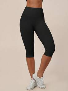 TimeOff Women's 1pc High Waist Wide Waistband Ruched Butt Tummy Control Butt Lift Sports Mid-Length Shorts - Black - View 3