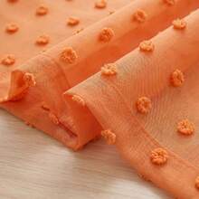1pc White Cute Pom Pom Semi-Sheer Curtain, Rod Pocket Style, 3D Pom Pom Embroidery Design, Light-Filtering Non-See-Through Curtain, Soft Washable Polyester Material, Suitable For Bedroom, Living Room, Kitchen, Office And Dorm Home Decor - Orange - View 6
