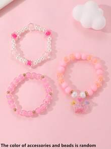 3pcs/Set Girls Colorful Beads Beaded Star Pendant Bracelet Set Combination Suitable For Daily Decoration - Multicolor - View 3