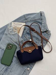 New Mini Patchwork Contrast Color Shoulder Bag, Personalized Casual Minimalist Crossbody Bag, Compact Exquisite Textured Handbag - Blue - View 4